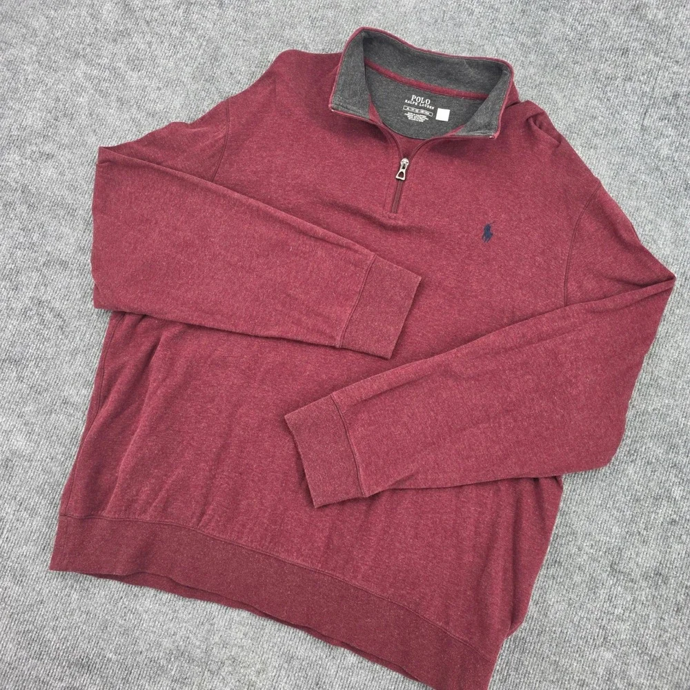 Polo Ralph Lauren Mens XL Quarter Zip Pullover Burgundy Heather Cotton Blend